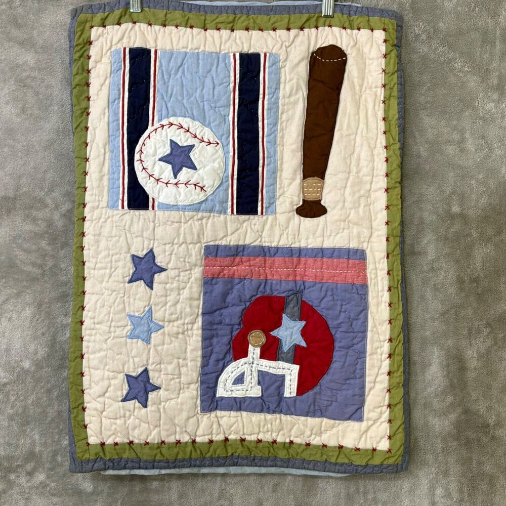 Pottery Barn Kids Sports Quilted Pillow Sham Baseball Football 20X26.5” Cotton
